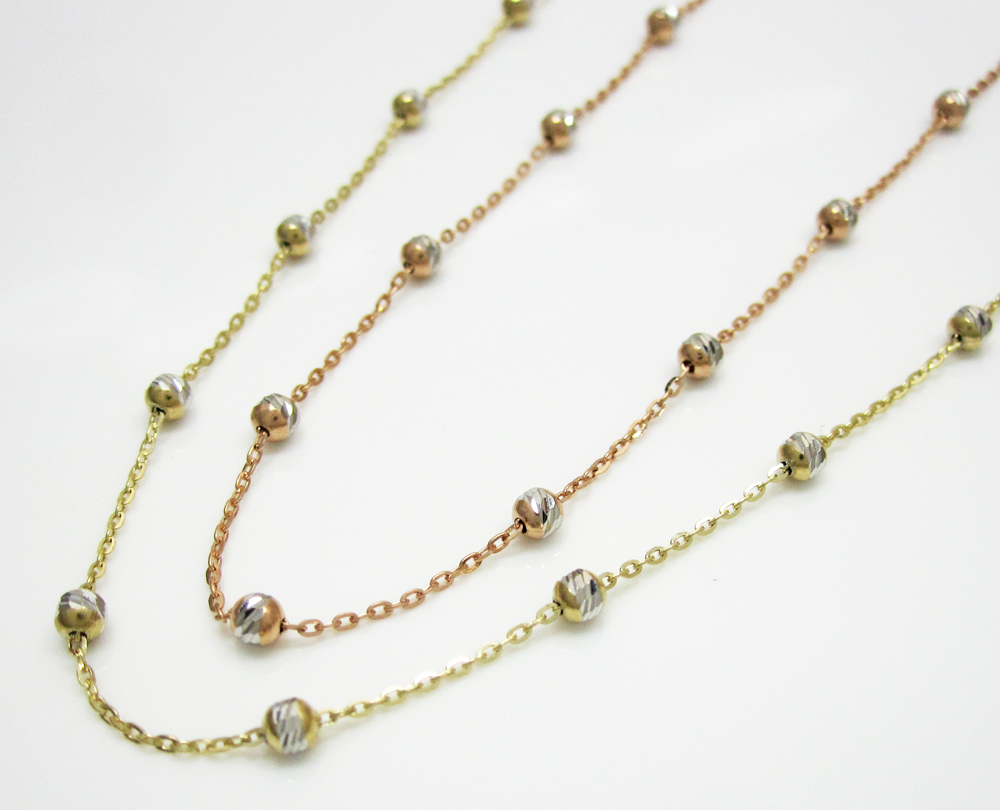 14k gold diamond cut bead chain 16-20 inch 2.5mm