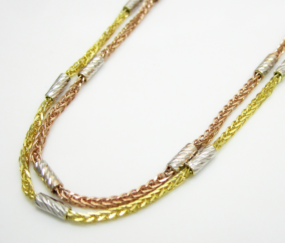14k gold diamond cut wheat link chain 16-20 inch 1.5mm