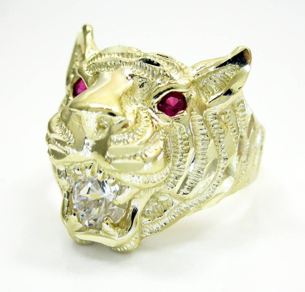 10k yellow gold tiger head ring