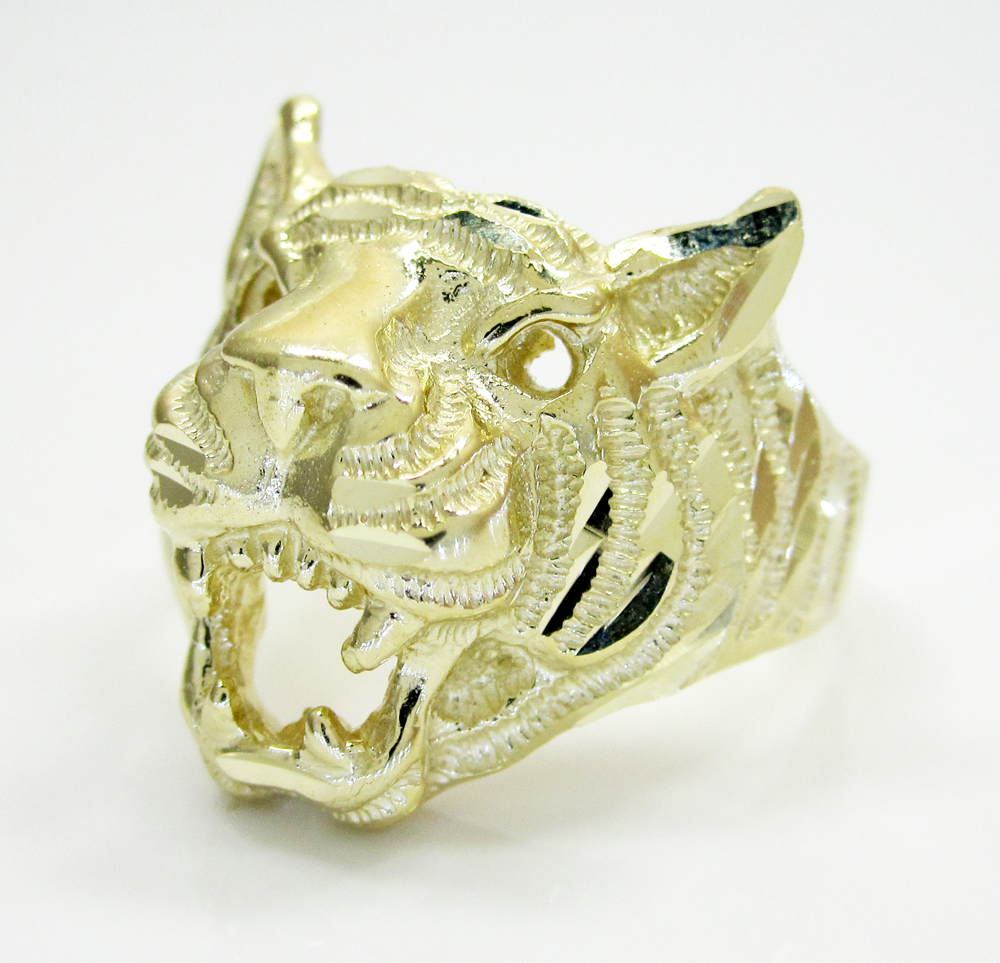 10k yellow gold tiger head ring