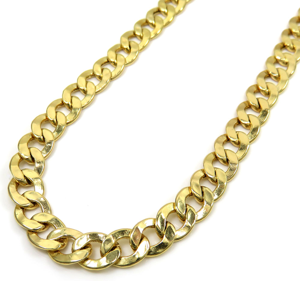 10k yellow gold hollow cuban chain 20-30 inch 6.50mm