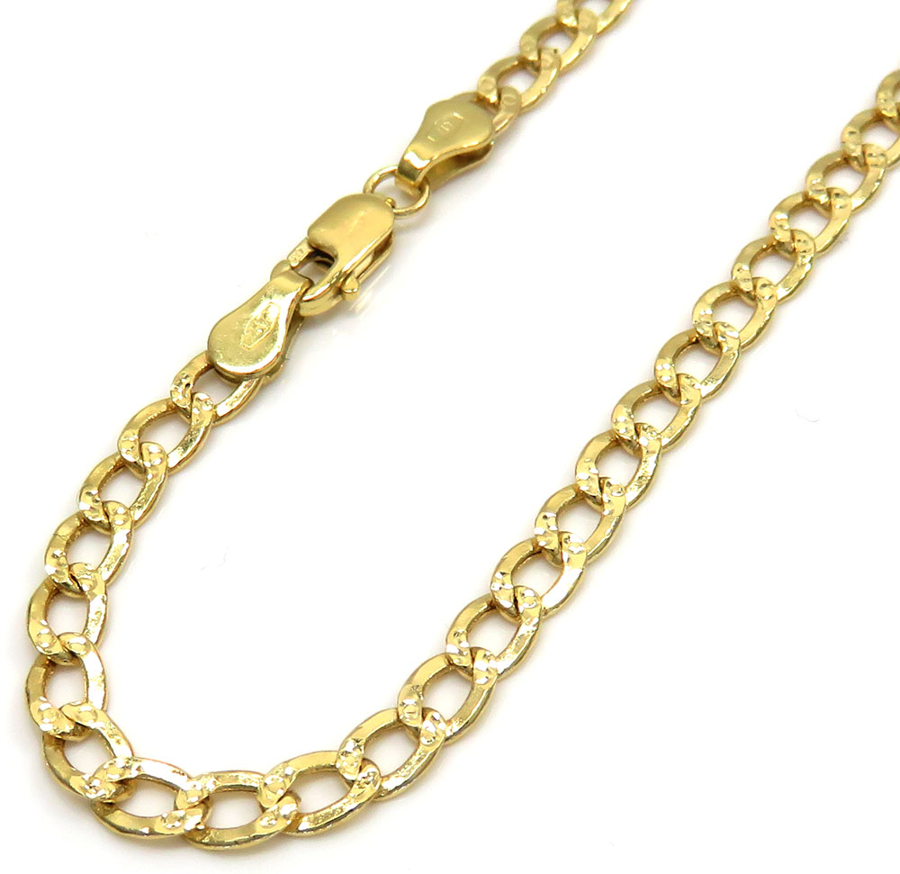 Unisex 10k yellow gold diamond cut cuban short bracelet 7 inch 3.5mm 