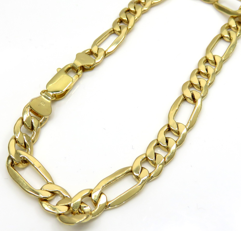 10k yellow gold thick figaro bracelet 9 inch 6.5mm