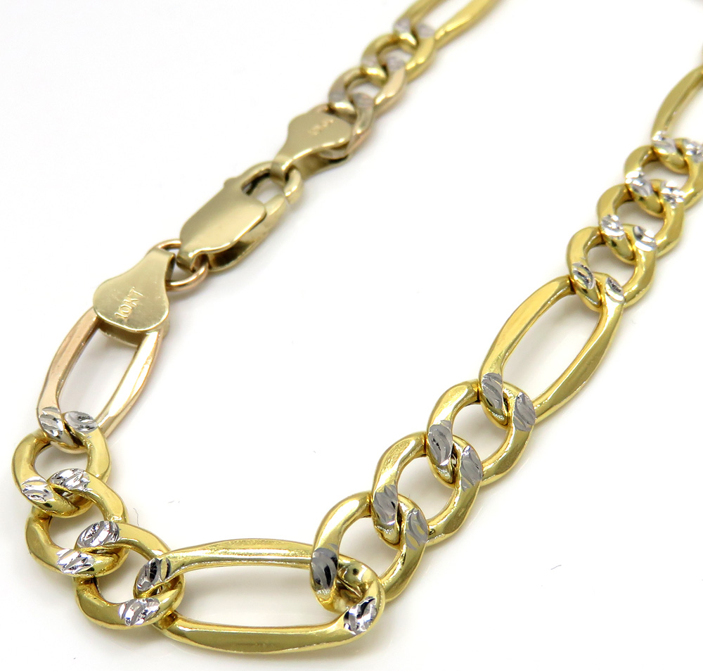 10k yellow gold thick diamond cut figaro bracelet 8 inch 6.8mm