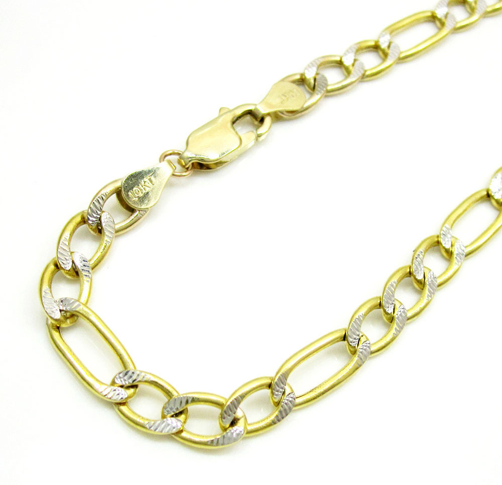 10k yellow gold diamond cut figaro bracelet 8 inch 5.0mm