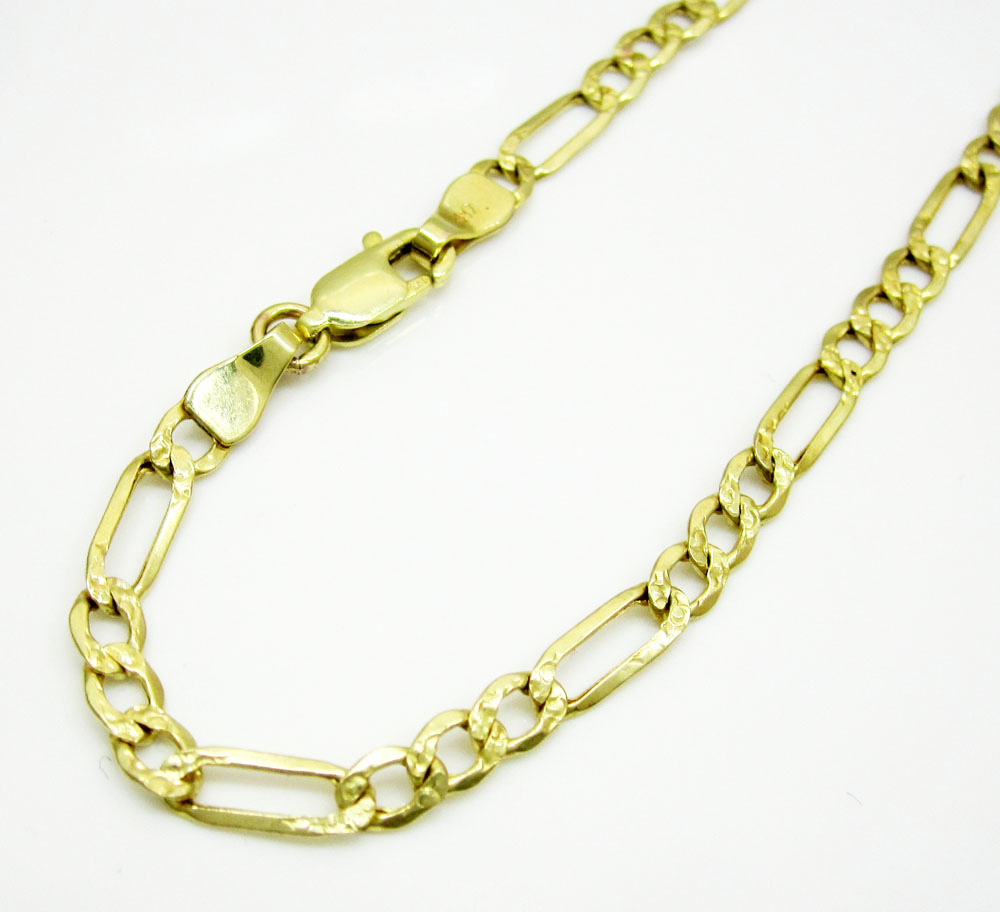 10k yellow gold diamond cut figaro bracelet 8 inch 3.7mm 