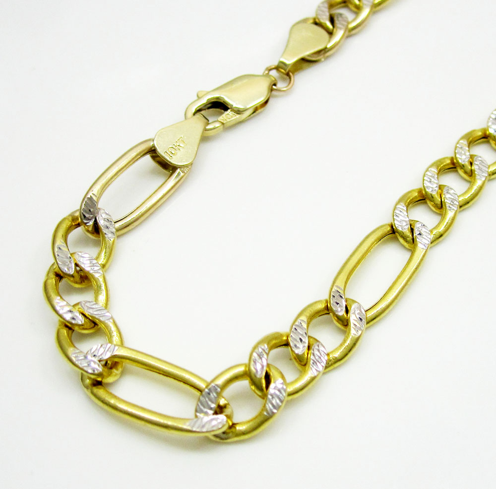 10k Yellow Gold Thick Two Tone Diamond Cut Figaro Bracelet 8 5 Inch 10k Yellow Gold Thick Two Tone Diamond Cut Figaro Bracelet 8 5 Inch 6 4mm