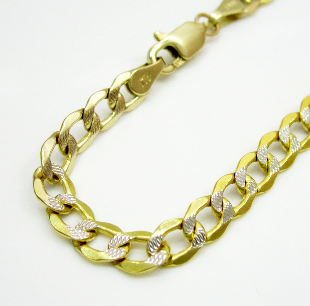 10k yellow gold two tone diamond cut cuban bracelet 8 inch 4.4mm 