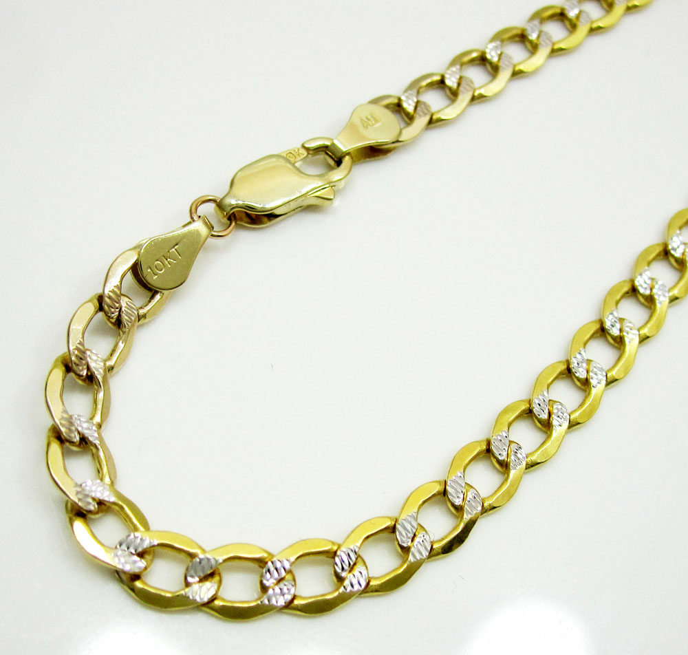 10k yellow gold two tone diamond cut cuban bracelet 8.50 inch 5mm