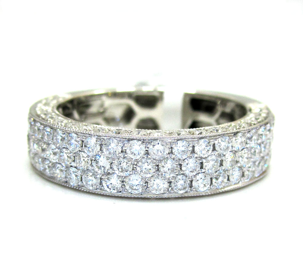 18k gold three diamond row wedding band ring 1.65ct