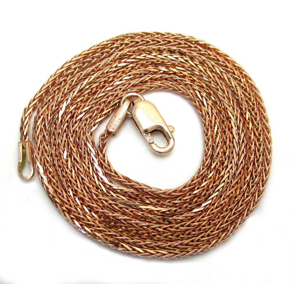 14k rose gold wheat solid chain 16-24 inch 1.2mm