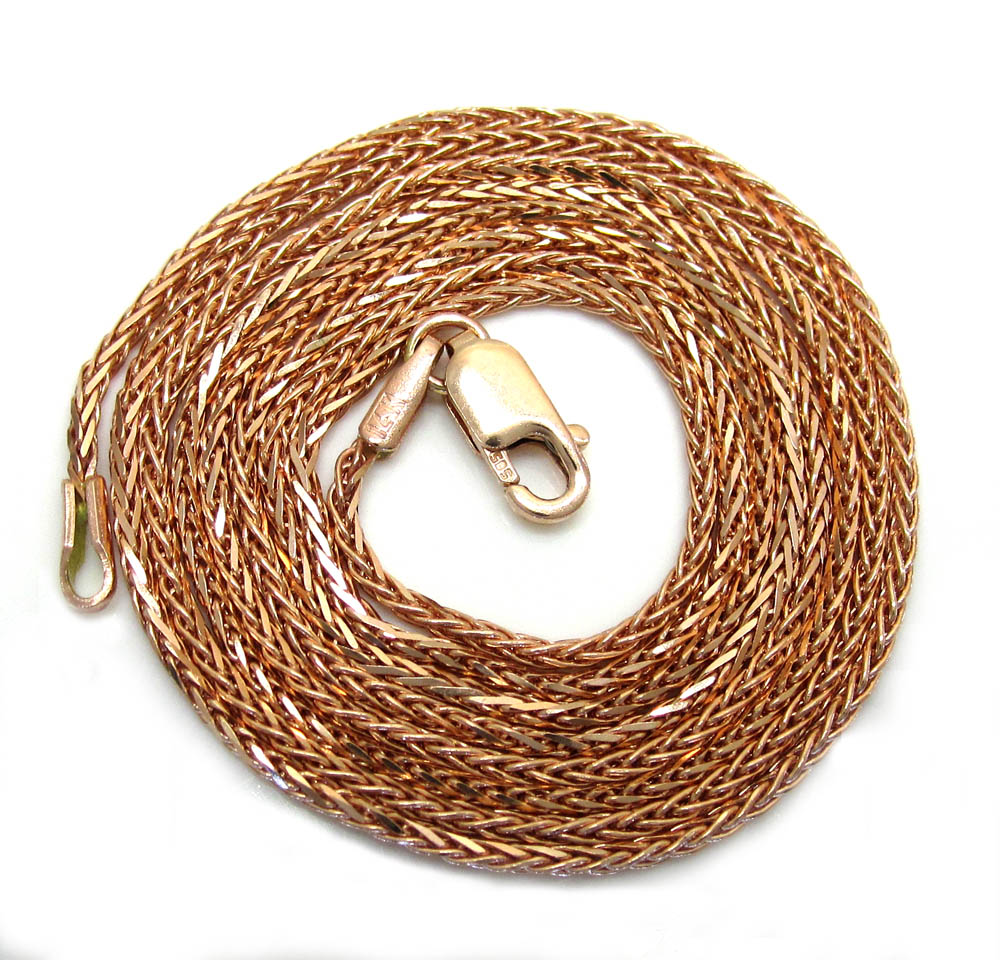 14k rose gold wheat solid chain 16-24 inch 1.2mm