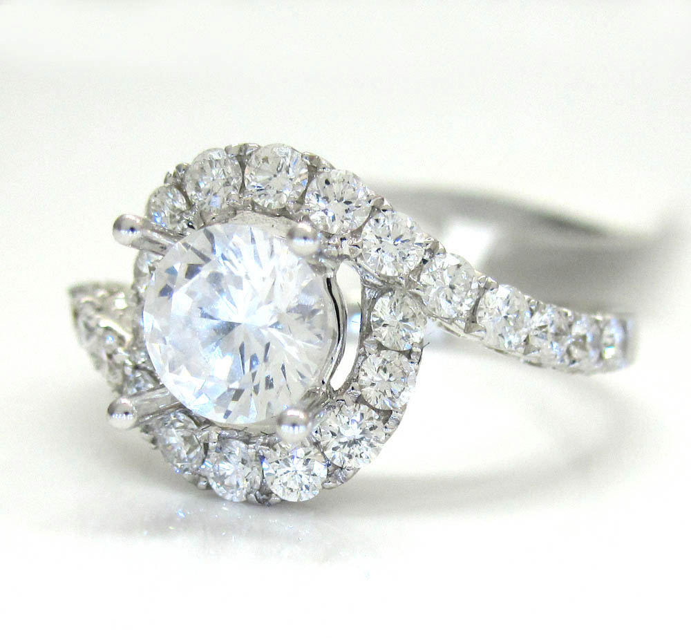 18k white gold round diamond swirl semi mount ring 1.55ct 