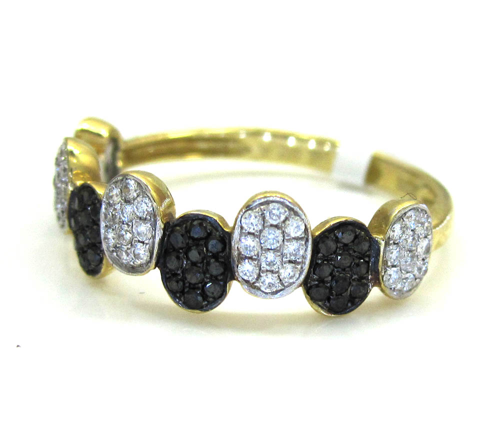 Ladies 14k yellow gold black & white diamond piano oval shaped ring 0.37ct