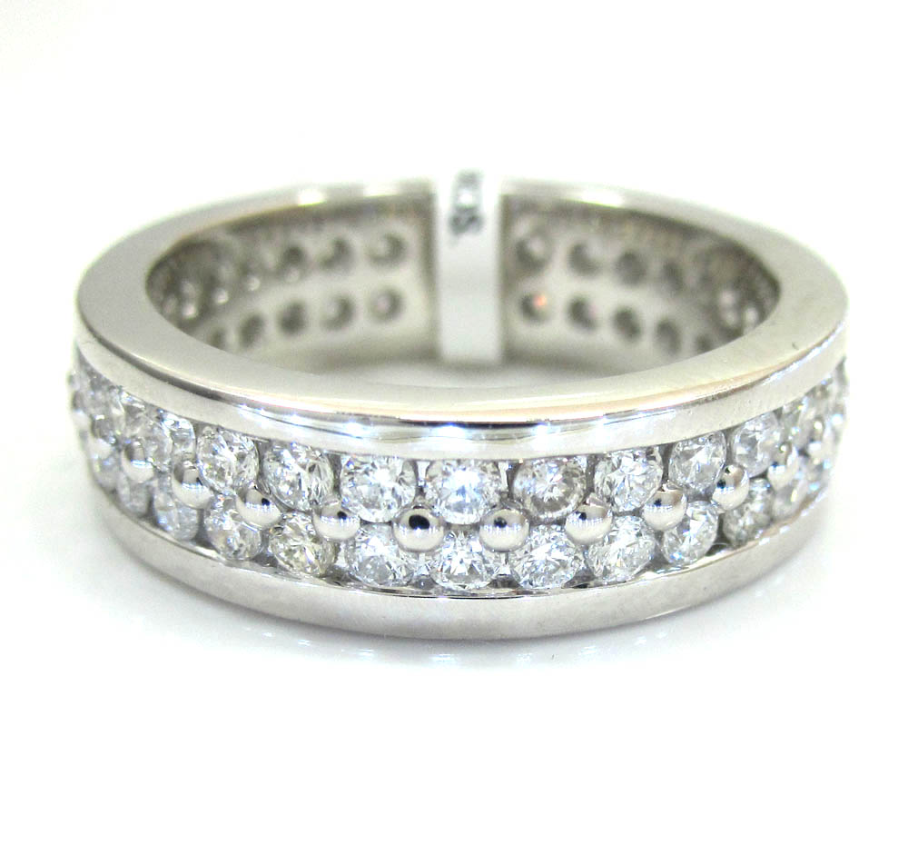 Ladies 14k white gold two row diamond eternity wedding band ring 1.63ct