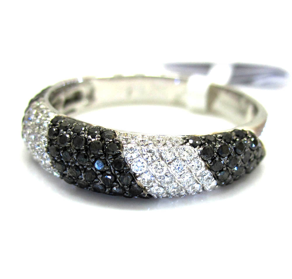 Ladies 14k white gold black & white diamond zebra cocktail ring 0.70ct