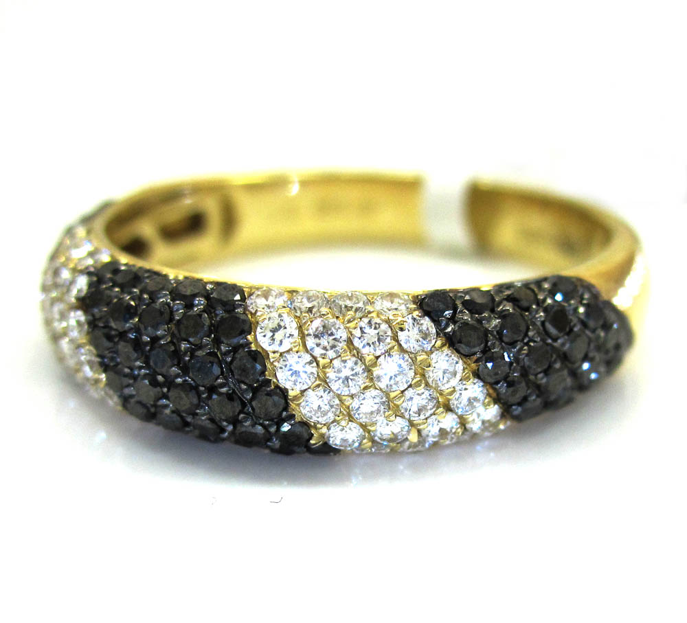 Ladies 14k yellow gold black & white diamond zebra cocktail ring 0.75ct