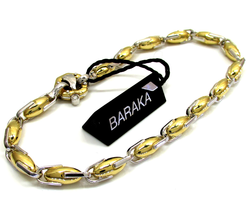 Mens baraka 18k yellow & white gold diamond egg shaped bracelet 0.02ct