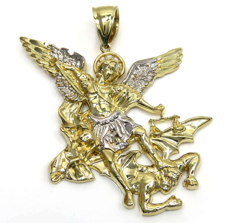 10k Yellow Gold Heavy Angel Vs Demon Large Pendant