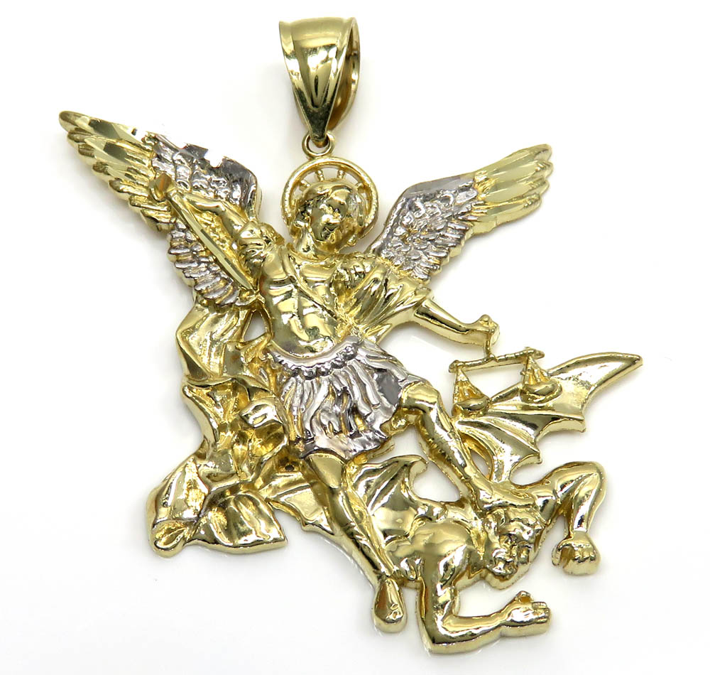 10k yellow gold heavy angel vs demon large pendant  