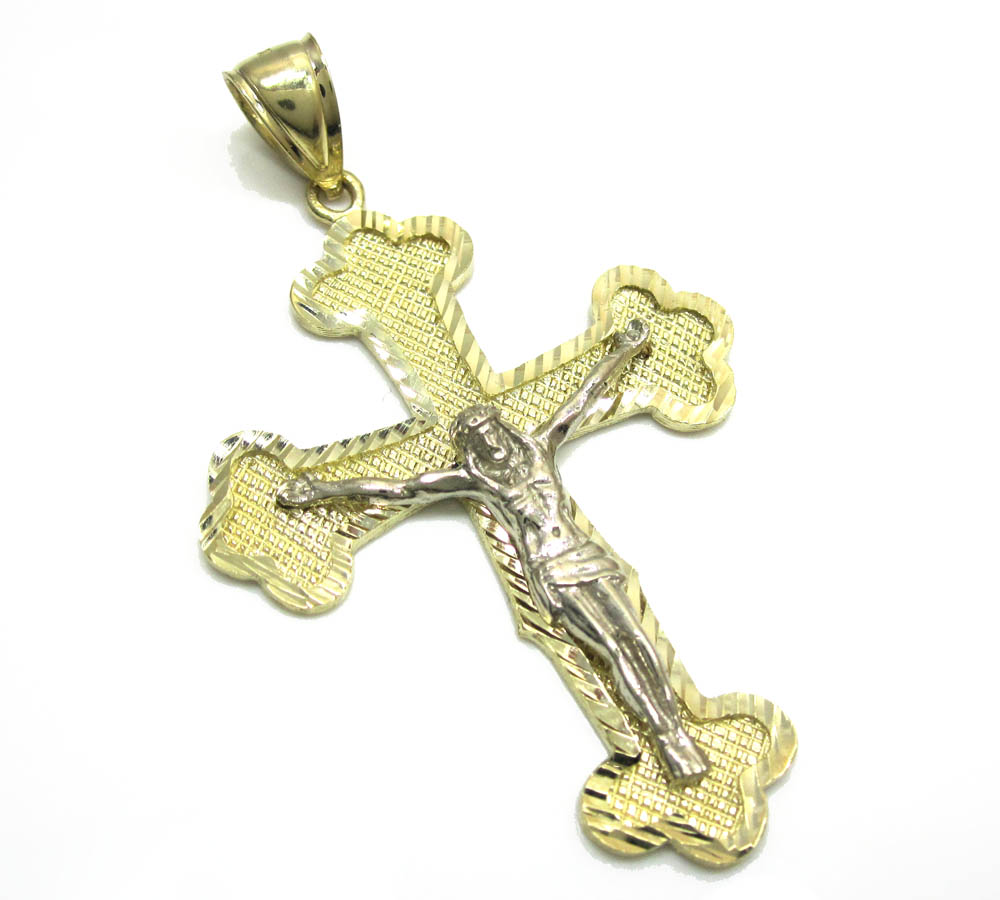 10k yellow gold two tone jesus cross pendant 