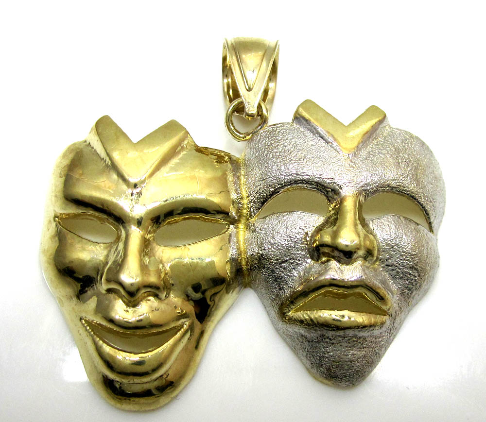 10k yellow gold two tone laugh now cry later pendant 