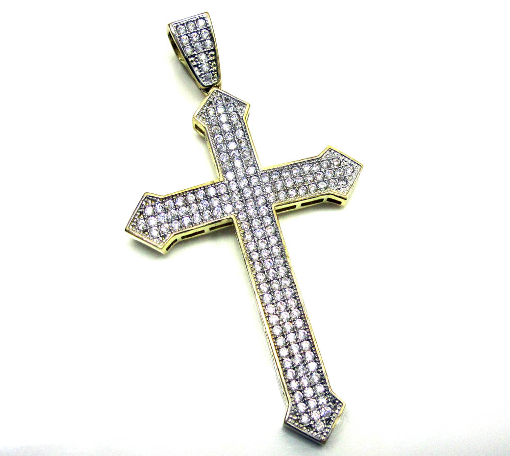 10k yellow gold cz large cross pendant 