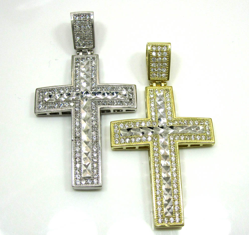 10k yellow gold two tone jesus cross pendant cz