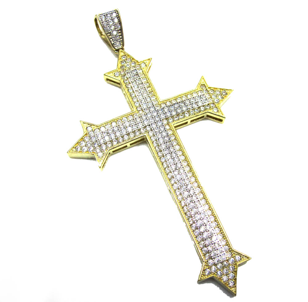 10k yellow gold cz diamond cross pendant
