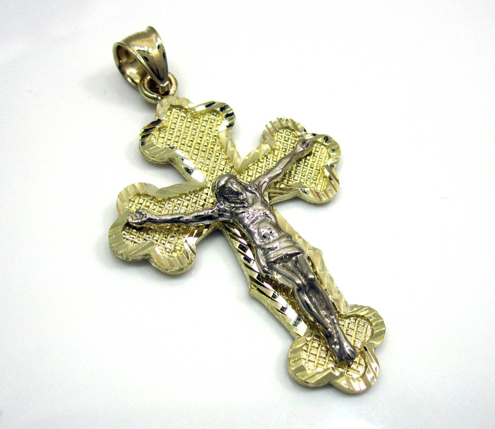 10k yellow gold two tone jesus cross pendant