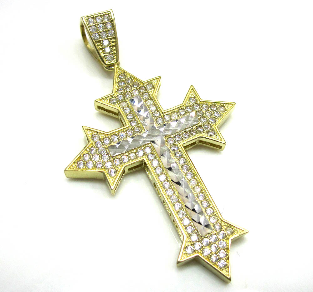 10k yellow gold two tone cross pendant