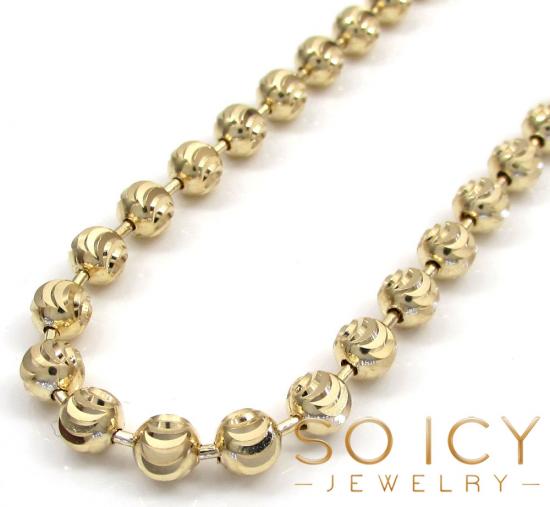 10k yellow gold moon cut bead link chain 20-28 inch 4mm