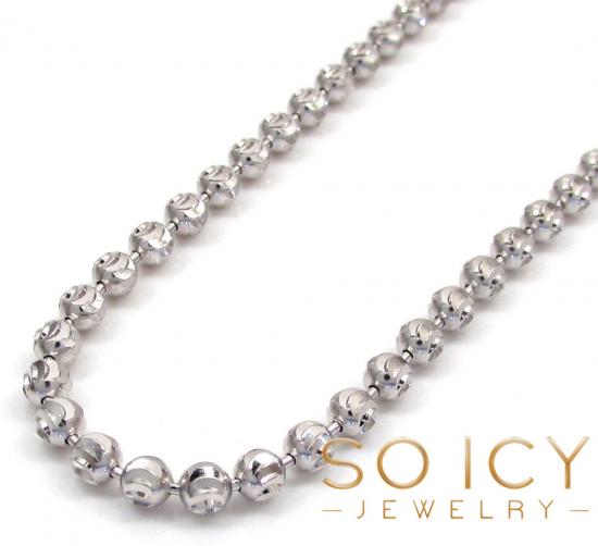 10k white gold moon cut bead link chain 20-30 inch 3mm