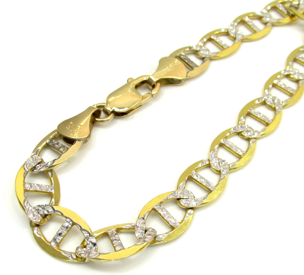 10k yellow gold thick diamond cut mariner bracelet 9 inch 9.2mm