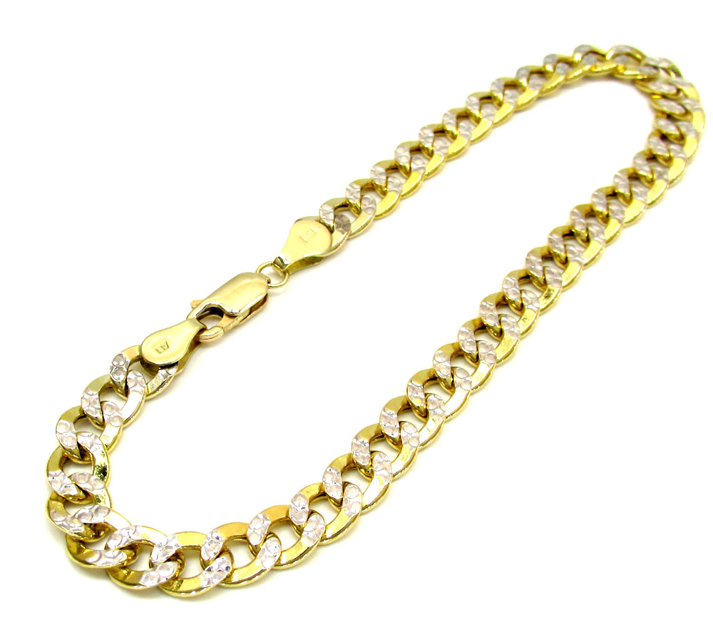 10k yellow gold diamond cut cuban bracelet 8 inch 6.3mm