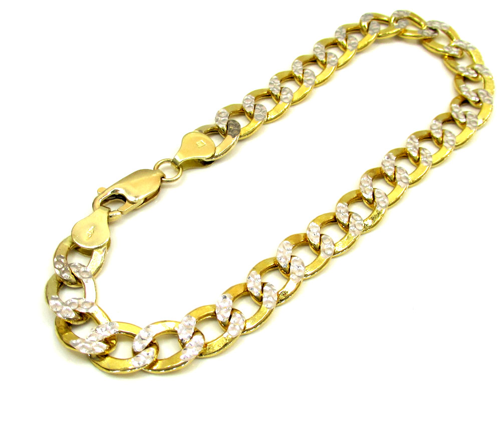 10k yellow gold diamond cut cuban bracelet 8.5 inch 7.6mm