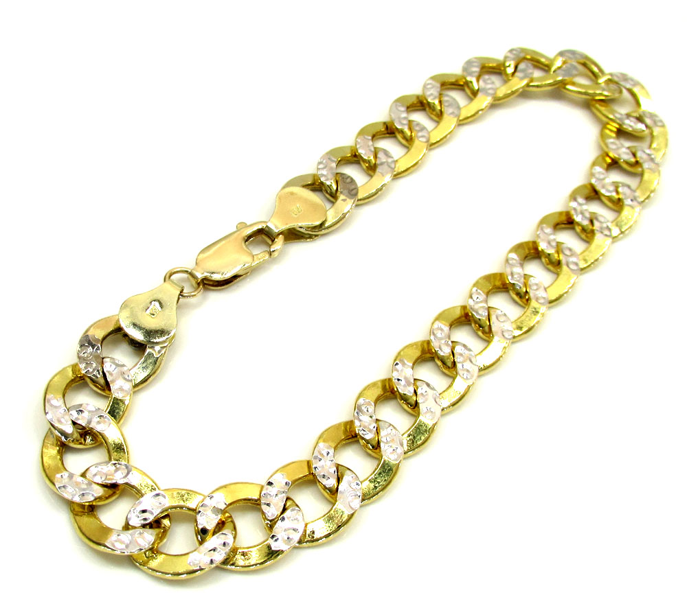 10k yellow gold diamond cut cuban bracelet 9 inch 9.6mm