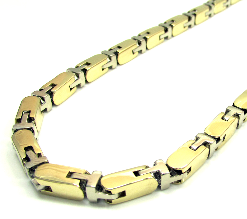 10k yellow and white gold fancy box bullet chain 30 inch 5.5mm