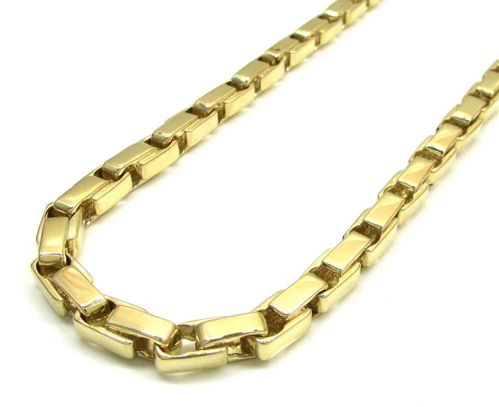 10k yellow gold fancy box bullet chain 30 inch 6mm