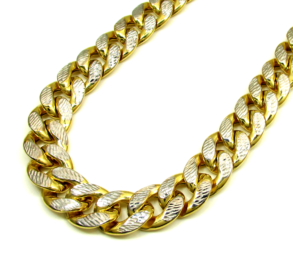 10k yellow gold one sided diamond cut cuban chain 28 inch 13.20mm 