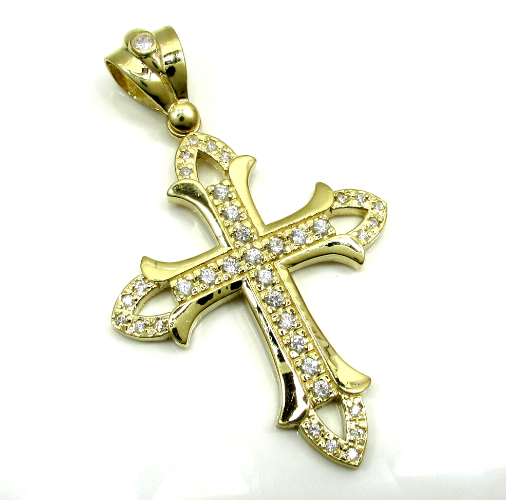 Mens medium 10k yellow gold cz cross pendant 1.25ct