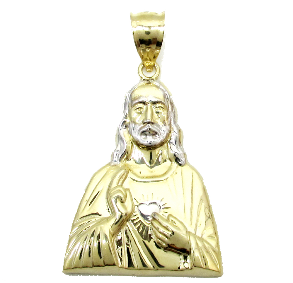 Mens 10k two tone jesus heart pendant