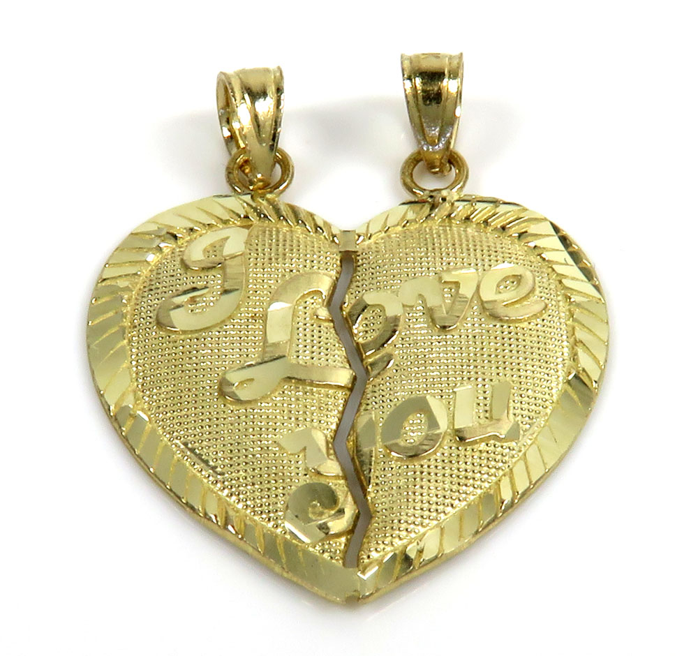 10k yellow gold  2 in 1 i love you heart pendants 