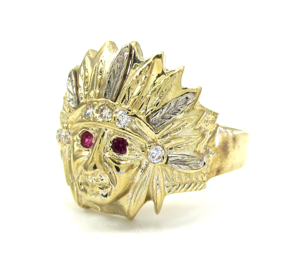 Mens 10k two tone indian chief cz head ring 0.35ct