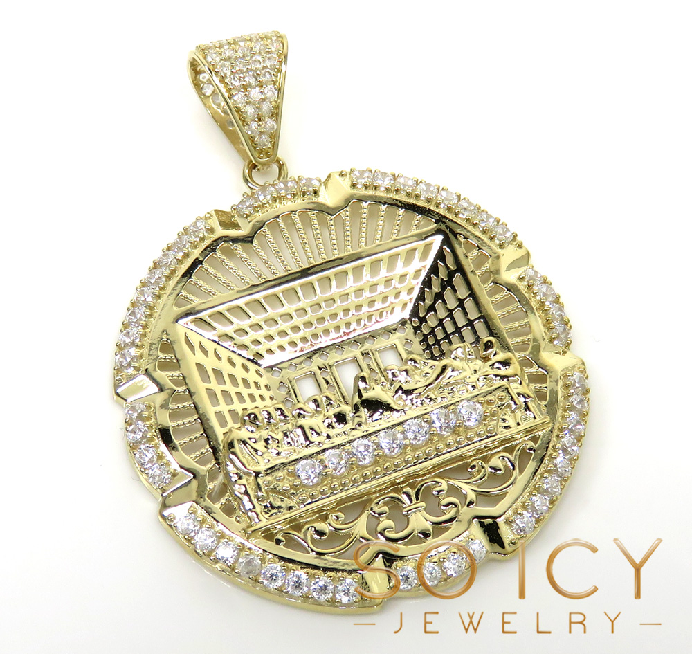 10k yellow gold two tone cz medium jesus apostles last supper pendant 4.00ct