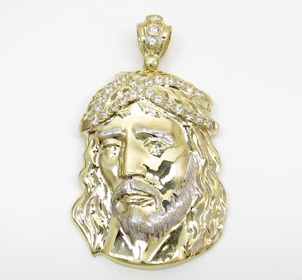 Mens 10k two tone cz medium jesus head pendant 3.00ct