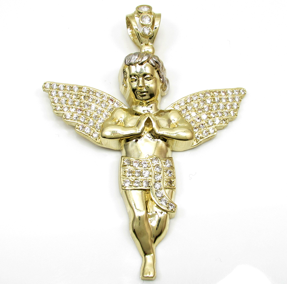 10k yellow gold large baby cherub angel pendant 3.75ct