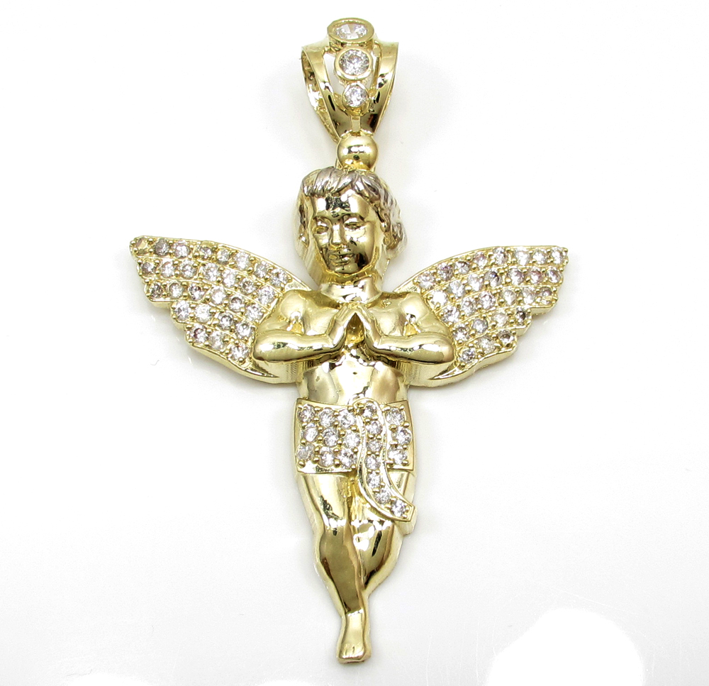 10k yellow gold medium baby cherub angel pendant 3.00ct