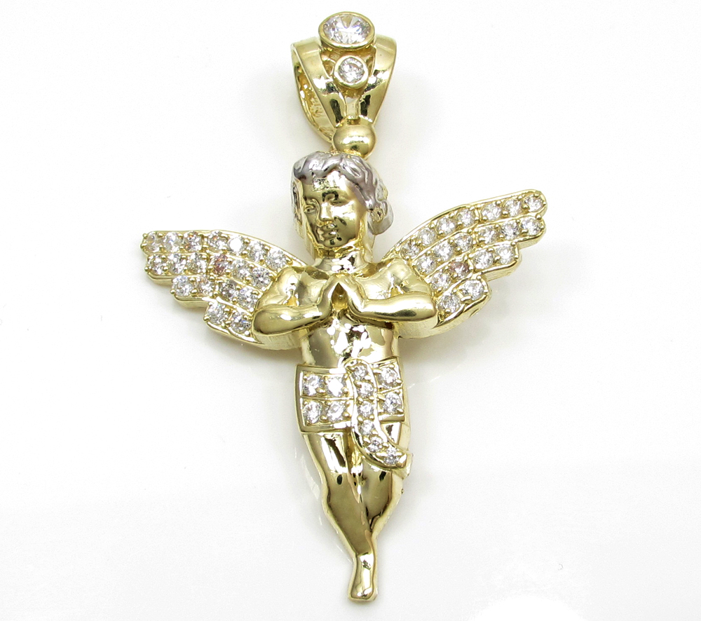 10k yellow gold small baby cherub angel pendant 2.50ct