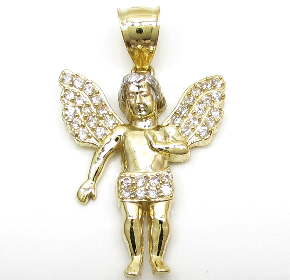 10k yellow gold small baby cherub angel pendant 1.50ct
